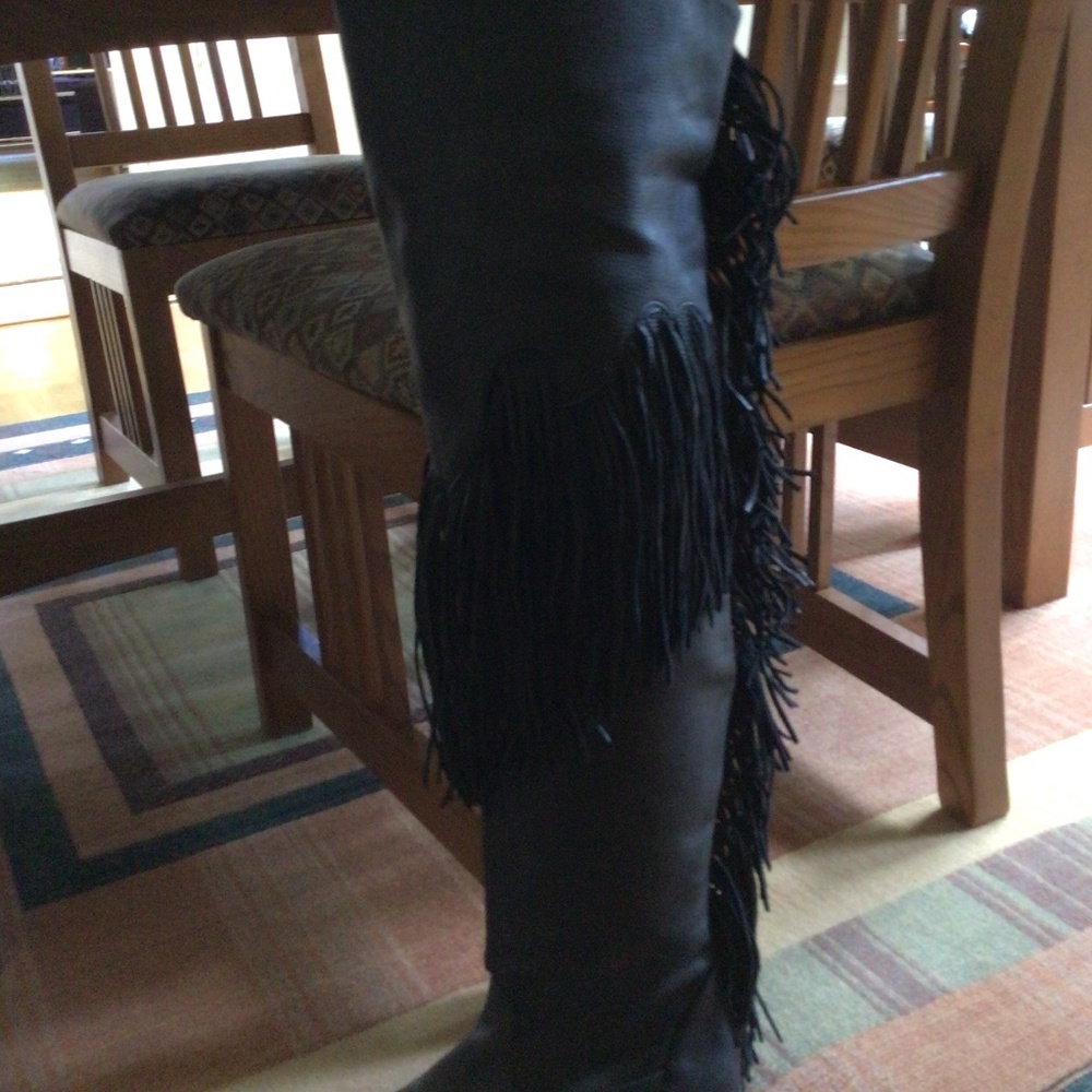 Schutz leather over the knee boots with fringe—black.